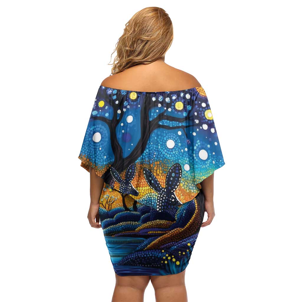 Australian Night Sky Landscape Family Matching Off Shoulder Short Dress and Hawaiian Shirt Aboriginal Dreamtime Story