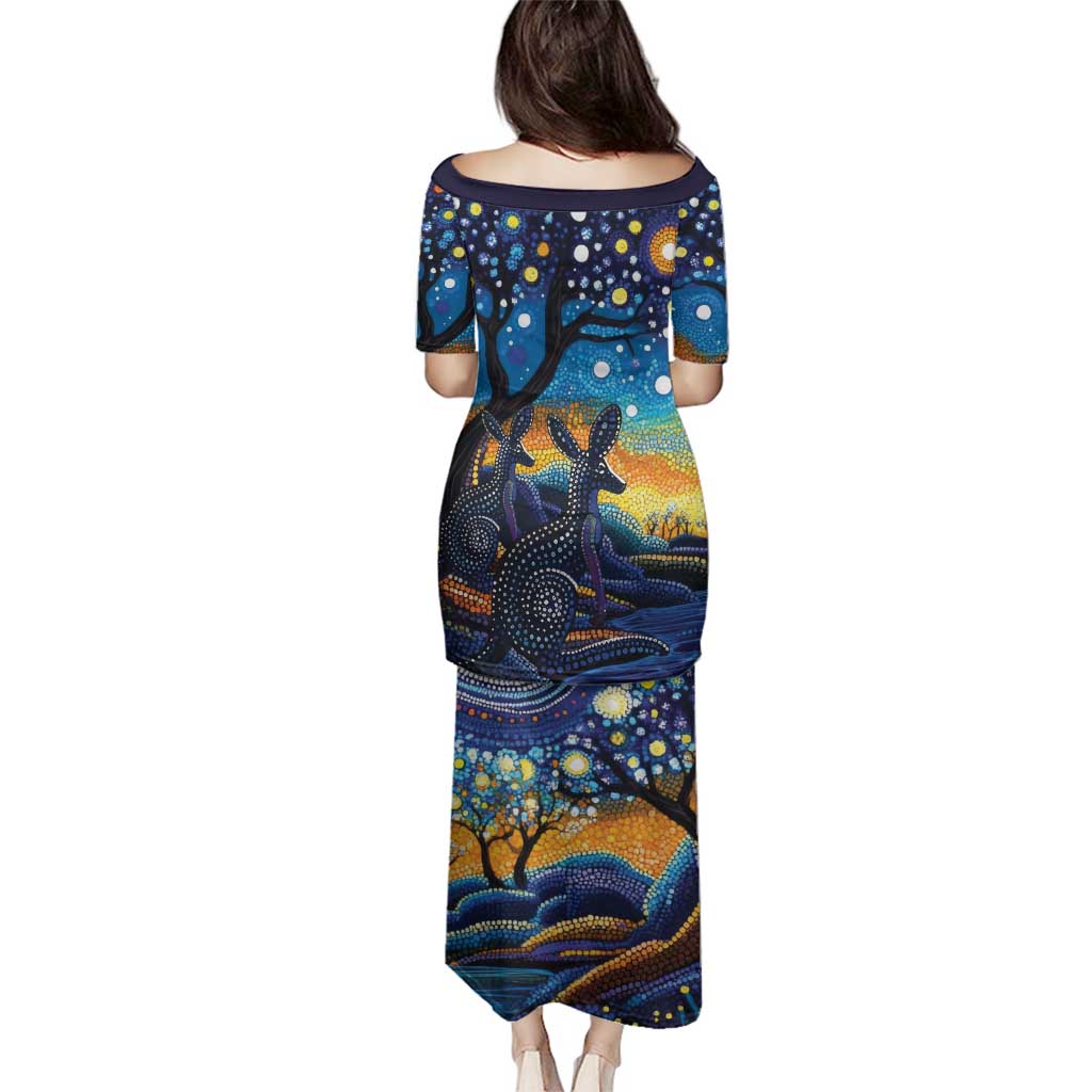 Australian Night Sky Landscape Family Matching Puletasi and Hawaiian Shirt Aboriginal Dreamtime Story