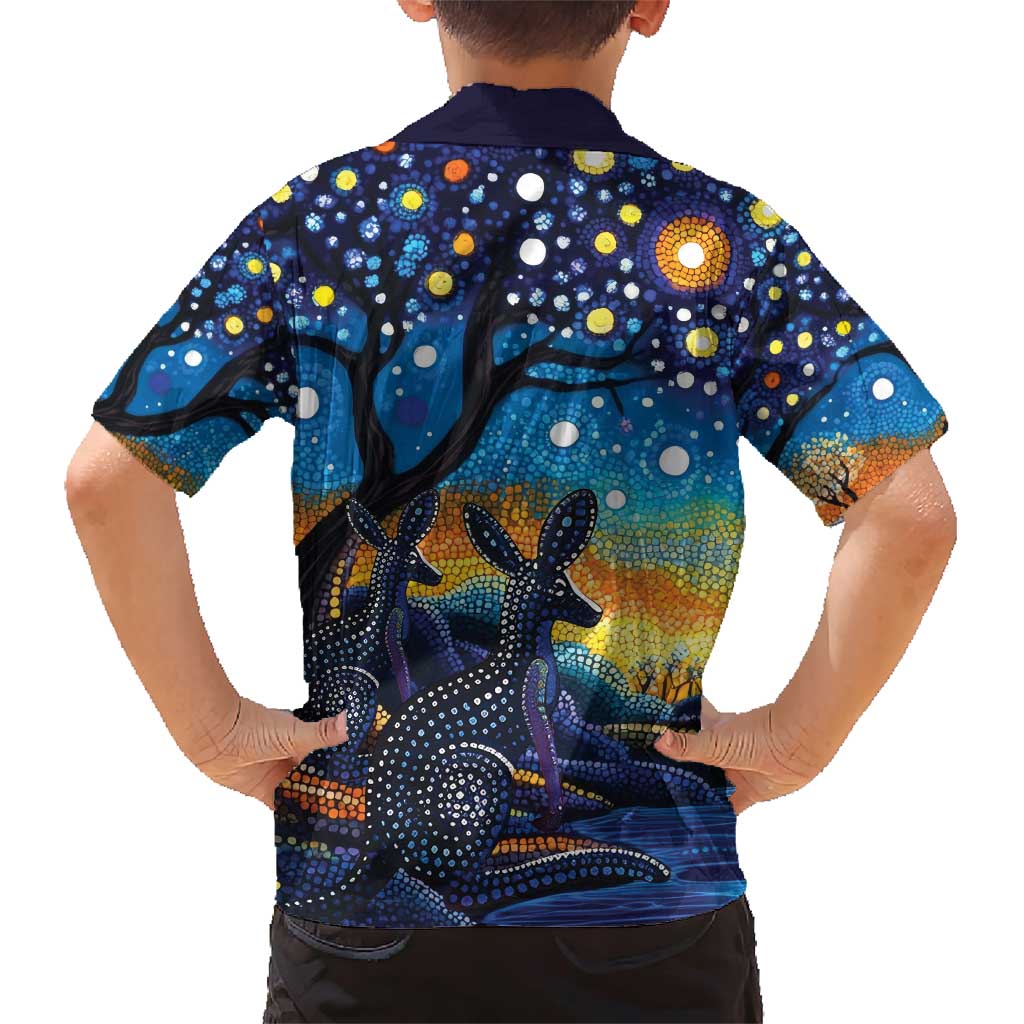 Australian Night Sky Landscape Family Matching Short Sleeve Bodycon Dress and Hawaiian Shirt Aboriginal Dreamtime Story