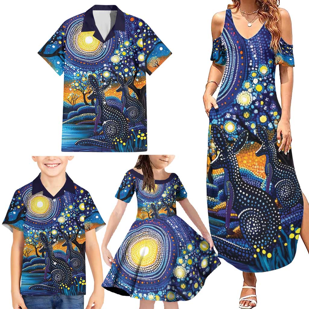 Australian Night Sky Landscape Family Matching Summer Maxi Dress and Hawaiian Shirt Aboriginal Dreamtime Story