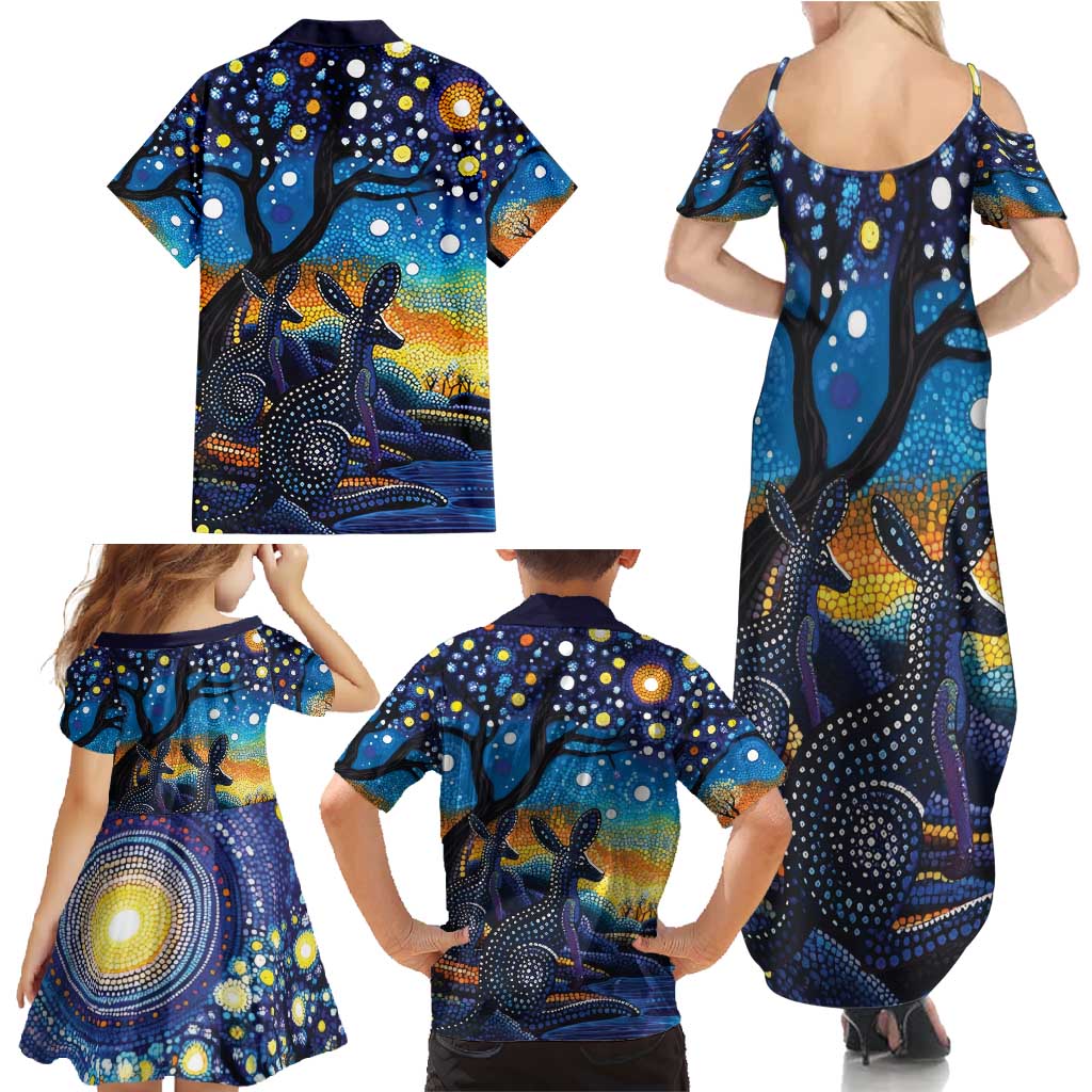 Australian Night Sky Landscape Family Matching Summer Maxi Dress and Hawaiian Shirt Aboriginal Dreamtime Story