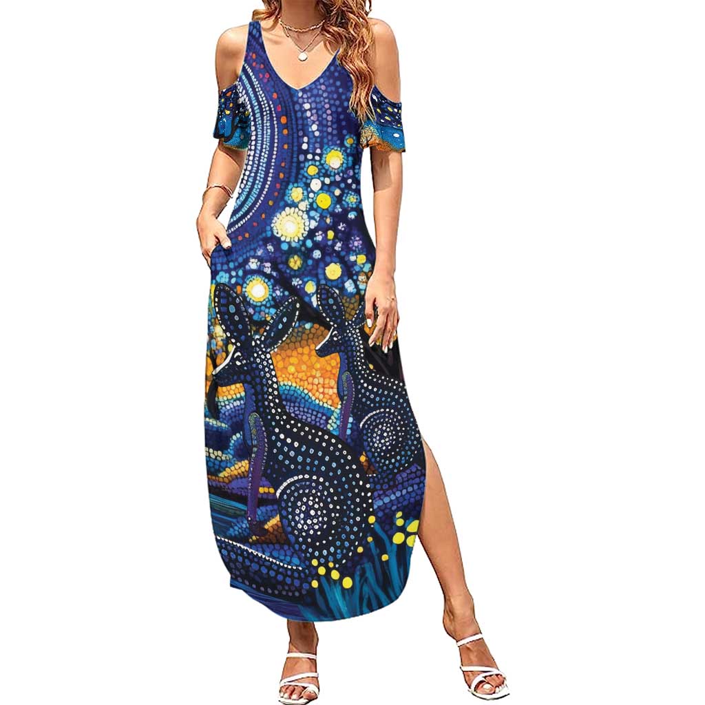 Australian Night Sky Landscape Family Matching Summer Maxi Dress and Hawaiian Shirt Aboriginal Dreamtime Story