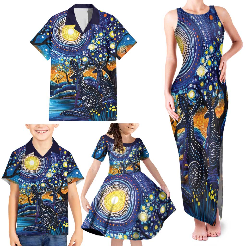 Australian Night Sky Landscape Family Matching Tank Maxi Dress and Hawaiian Shirt Aboriginal Dreamtime Story