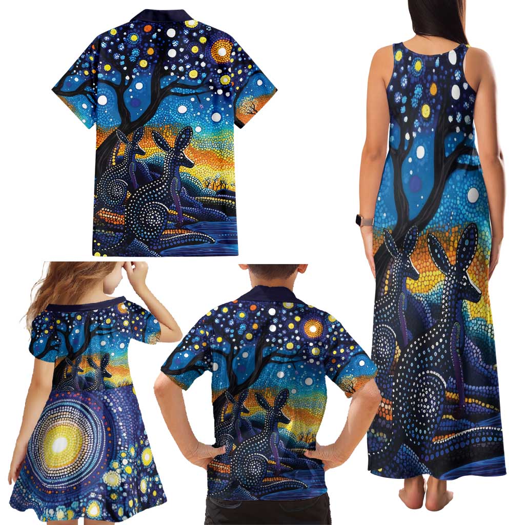 Australian Night Sky Landscape Family Matching Tank Maxi Dress and Hawaiian Shirt Aboriginal Dreamtime Story