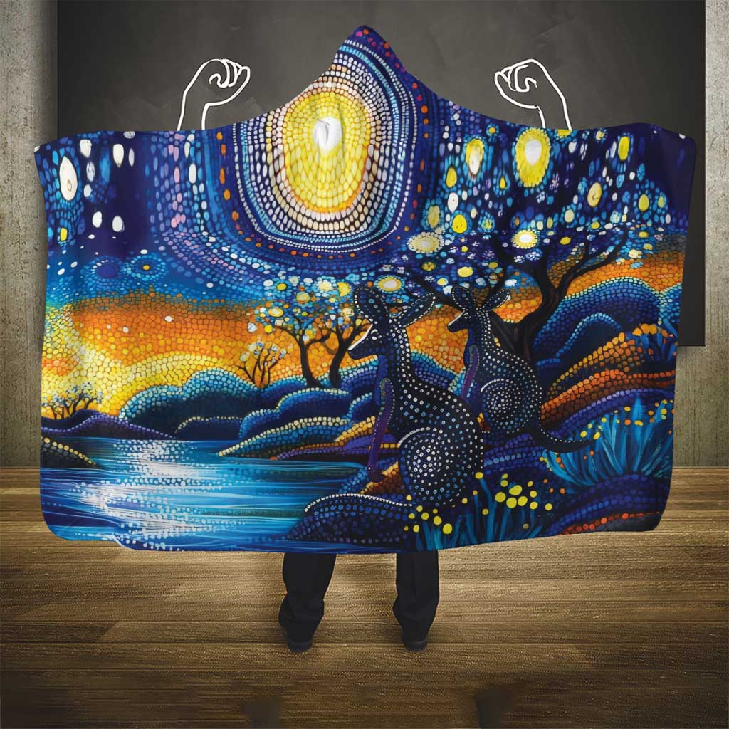 Australian Night Sky Landscape Hooded Blanket Aboriginal Dreamtime Story