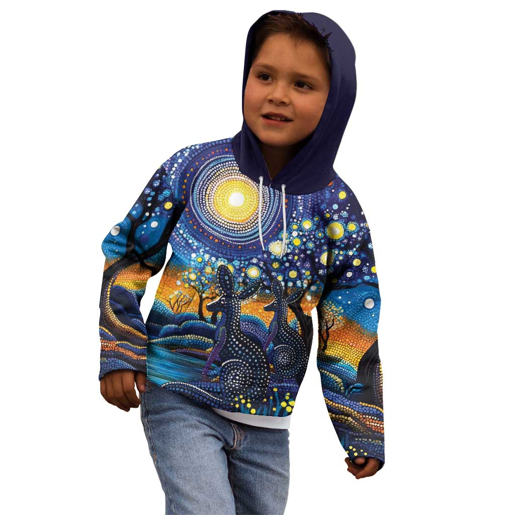 Australian Night Sky Landscape Kid Hoodie Aboriginal Dreamtime Story - Vibe Hoodie Shop