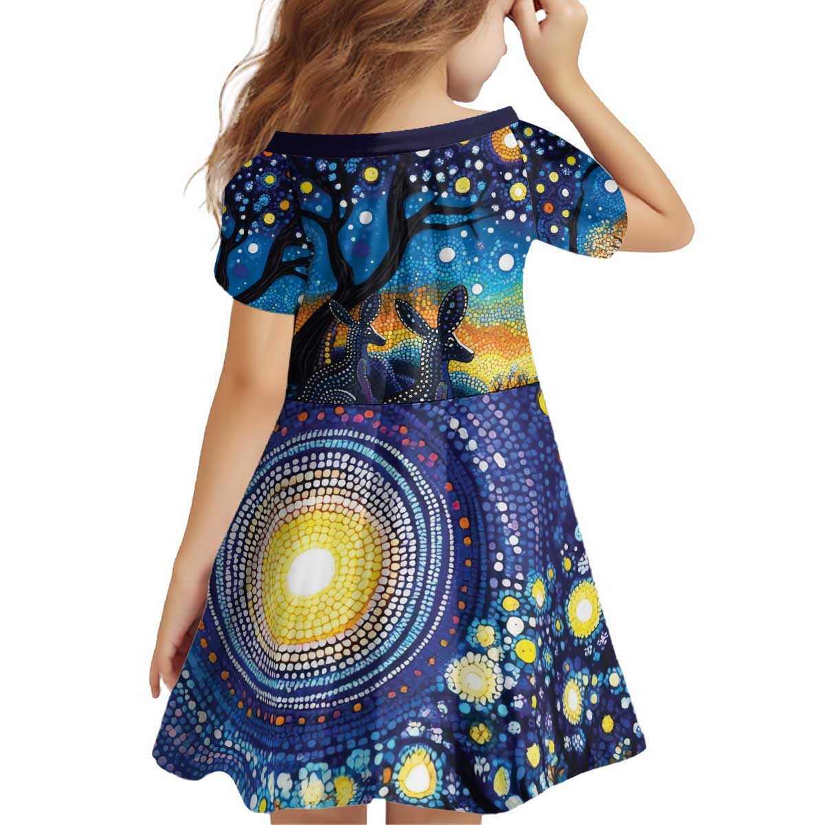 Australian Night Sky Landscape Kid Short Sleeve Dress Aboriginal Dreamtime Story - Vibe Hoodie Shop