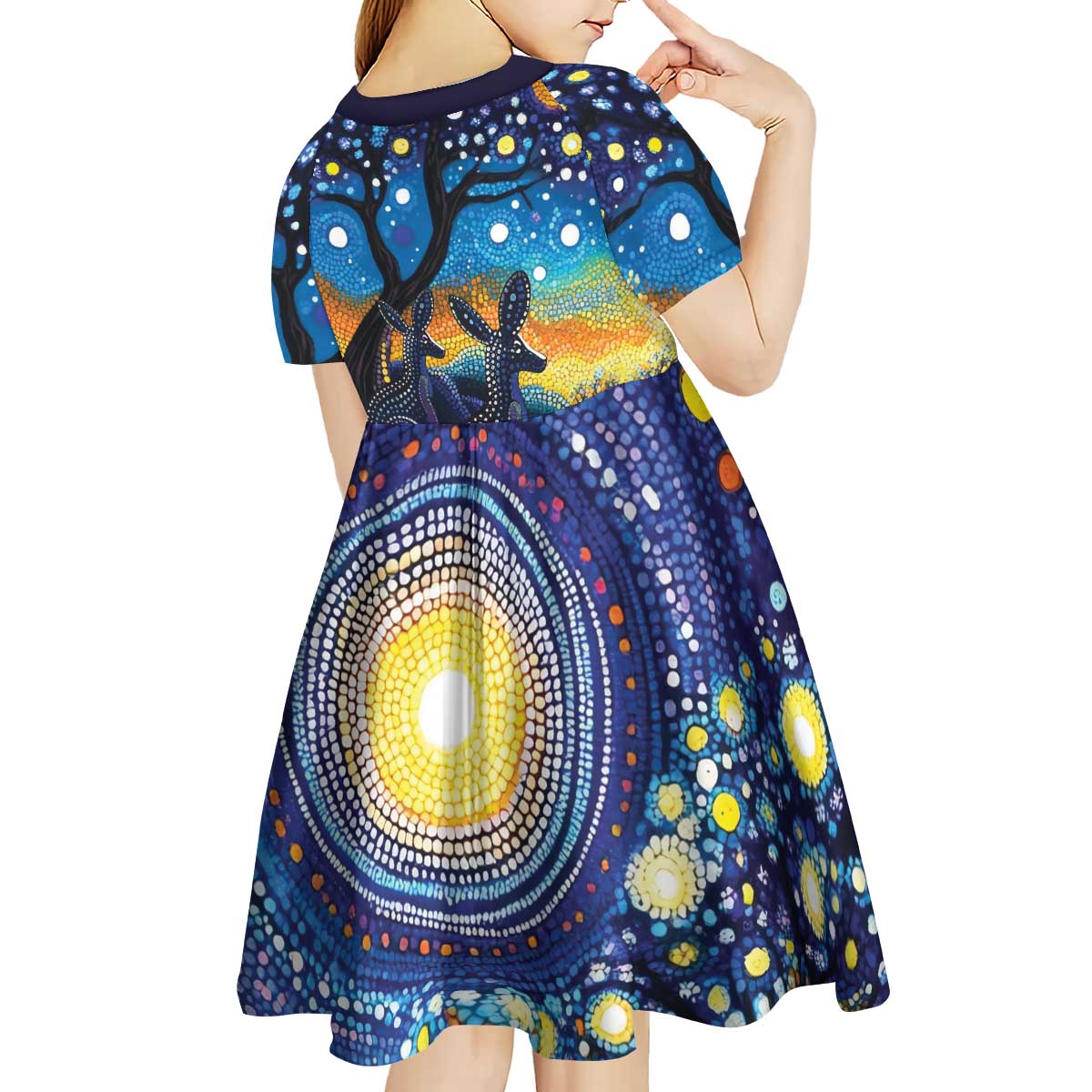 Australian Night Sky Landscape Kid Short Sleeve Dress Aboriginal Dreamtime Story - Vibe Hoodie Shop