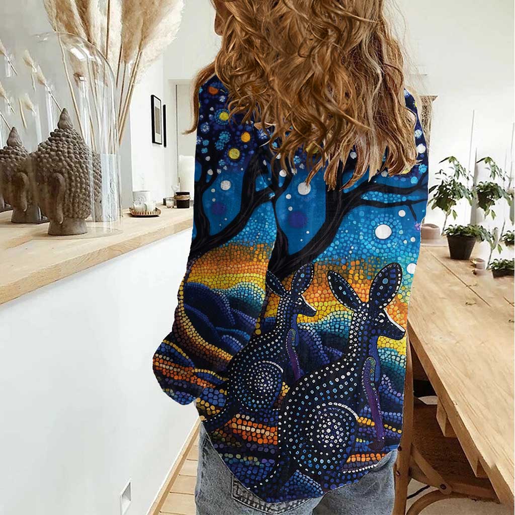 Australian Night Sky Landscape Women Casual Shirt Aboriginal Dreamtime Story - Vibe Hoodie Shop