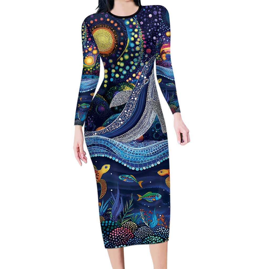 Heal Country Heal Our Nation Aboriginal Dreamtime Long Sleeve Bodycon Dress