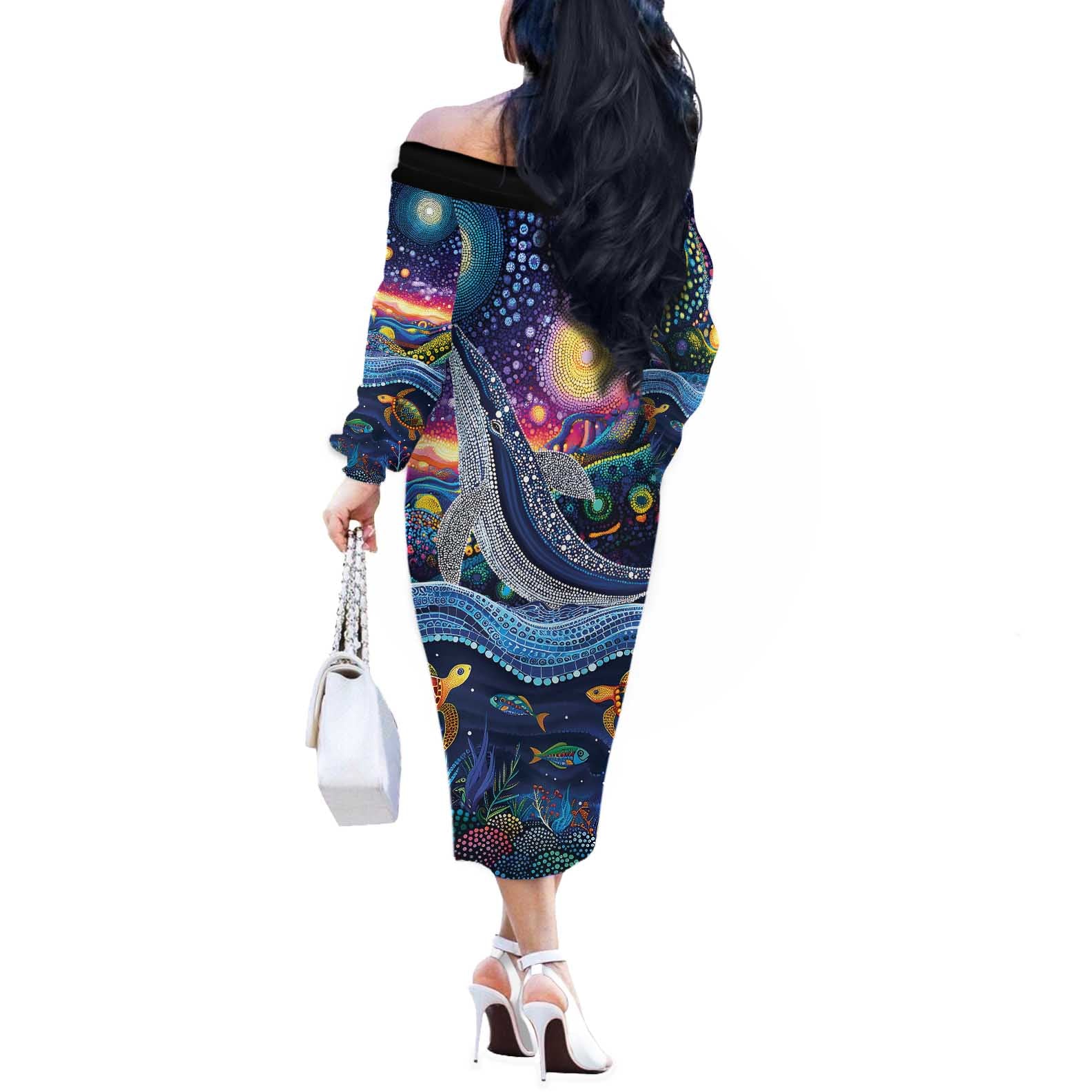 Heal Country Heal Our Nation Aboriginal Dreamtime Off The Shoulder Long Sleeve Dress