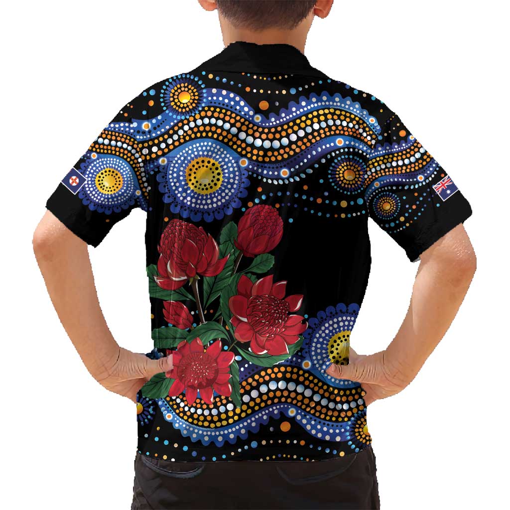 Australia New South Wales Waratahs Family Matching Long Sleeve Bodycon Dress and Hawaiian Shirt Aboriginal Dot Art