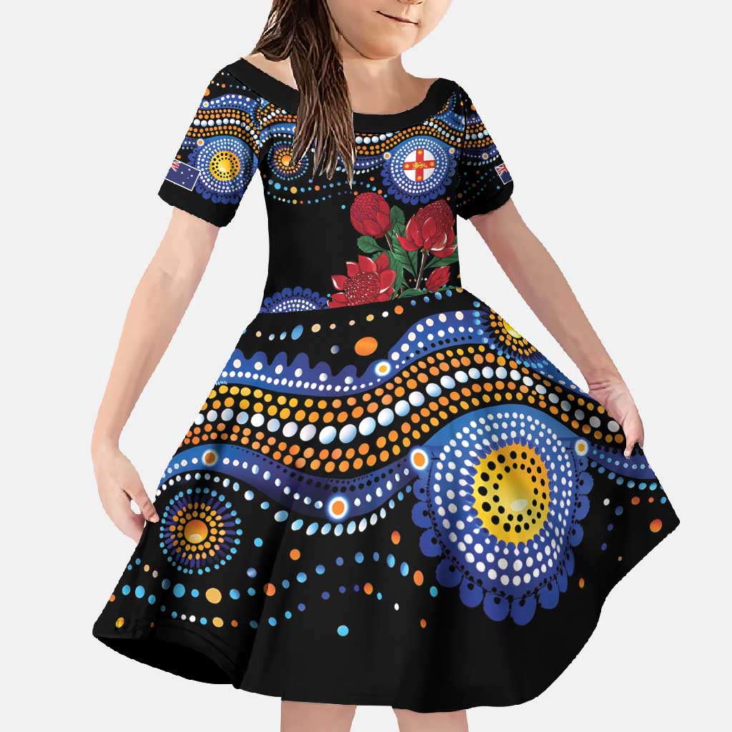 Australia New South Wales Waratahs Family Matching Long Sleeve Bodycon Dress and Hawaiian Shirt Aboriginal Dot Art