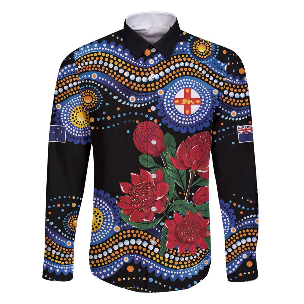 Australia New South Wales Waratahs Family Matching Long Sleeve Bodycon Dress and Hawaiian Shirt Aboriginal Dot Art