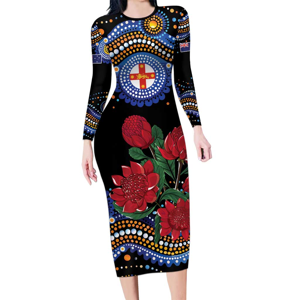 Australia New South Wales Waratahs Family Matching Long Sleeve Bodycon Dress and Hawaiian Shirt Aboriginal Dot Art