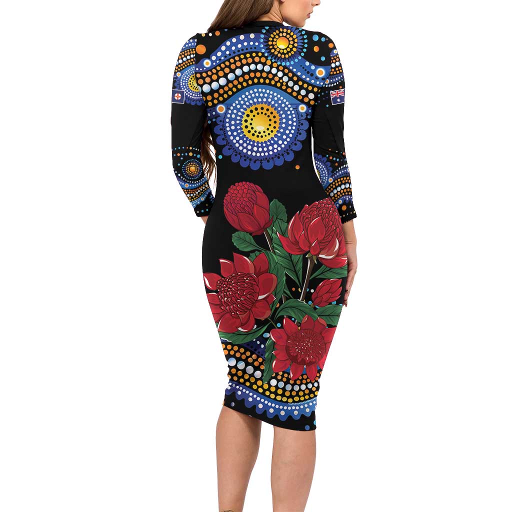 Australia New South Wales Waratahs Family Matching Long Sleeve Bodycon Dress and Hawaiian Shirt Aboriginal Dot Art