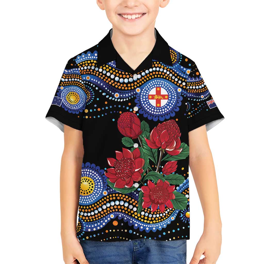 Australia New South Wales Waratahs Family Matching Long Sleeve Bodycon Dress and Hawaiian Shirt Aboriginal Dot Art