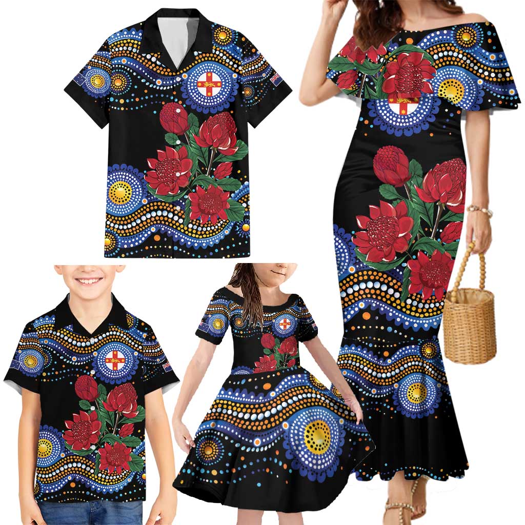 Australia New South Wales Waratahs Family Matching Mermaid Dress and Hawaiian Shirt Aboriginal Dot Art