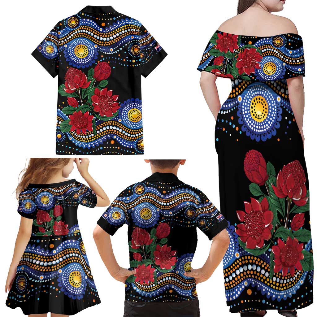 Australia New South Wales Waratahs Family Matching Off Shoulder Maxi Dress and Hawaiian Shirt Aboriginal Dot Art