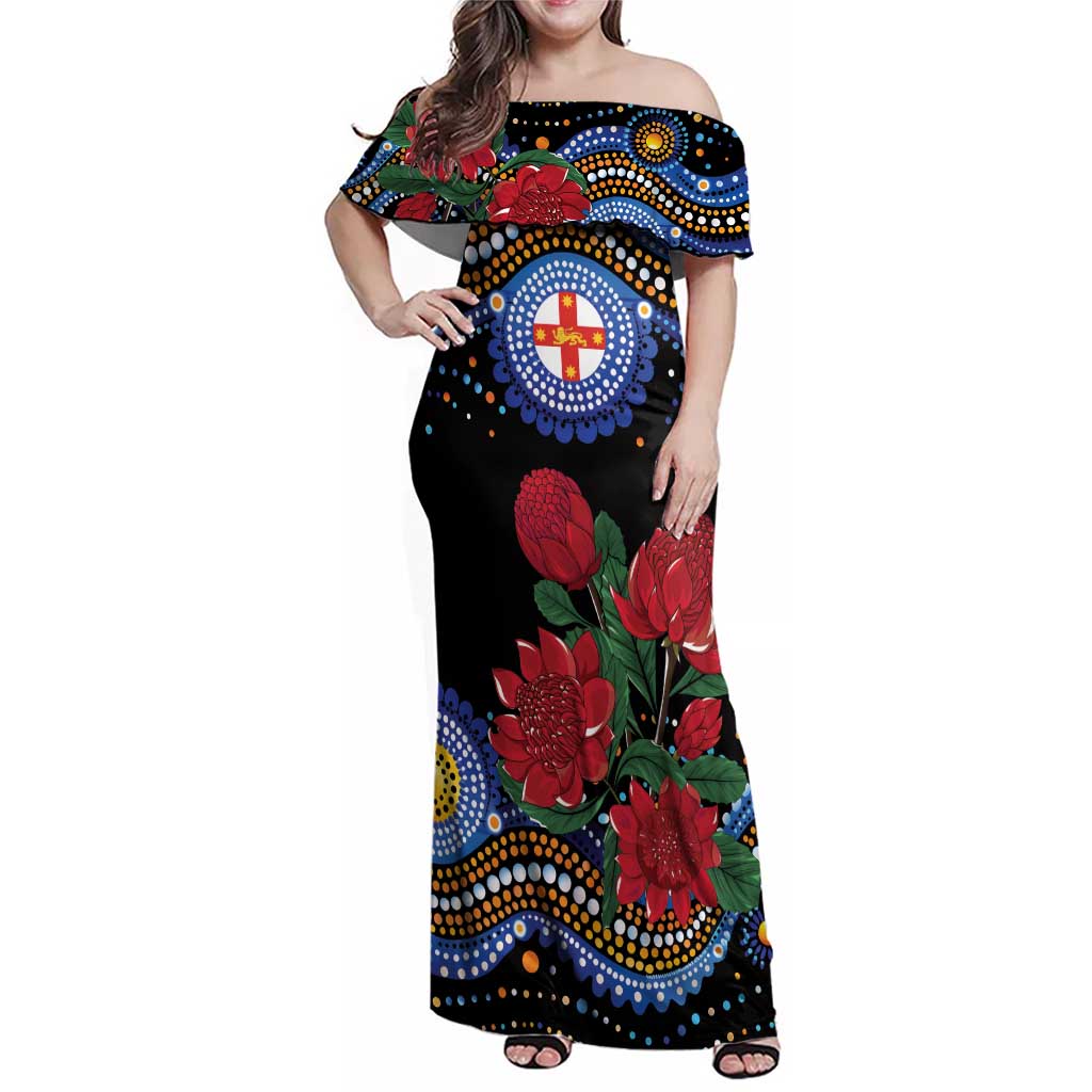 Australia New South Wales Waratahs Family Matching Off Shoulder Maxi Dress and Hawaiian Shirt Aboriginal Dot Art