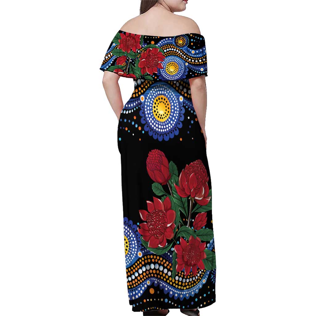 Australia New South Wales Waratahs Family Matching Off Shoulder Maxi Dress and Hawaiian Shirt Aboriginal Dot Art