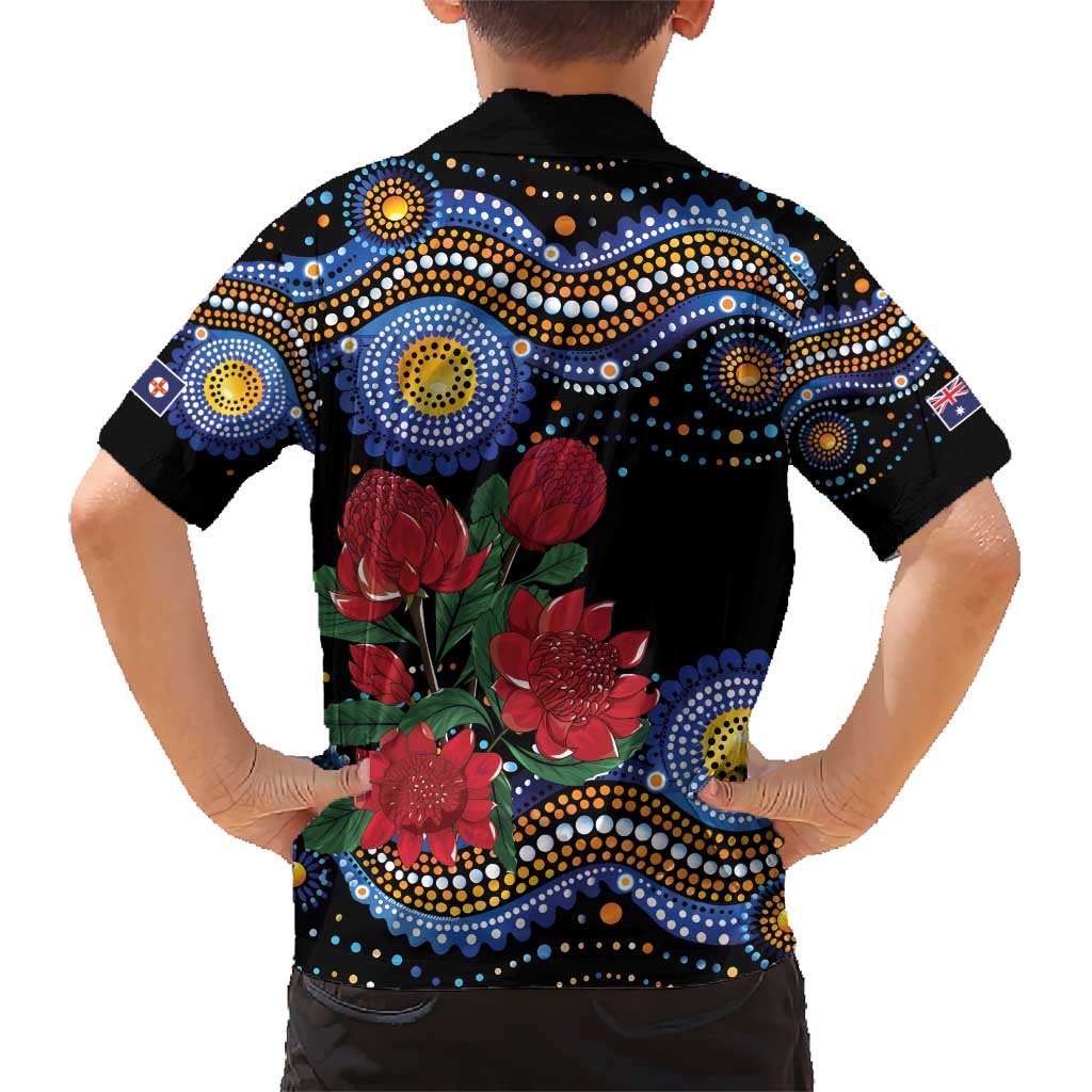 Australia New South Wales Waratahs Family Matching Short Sleeve Bodycon Dress and Hawaiian Shirt Aboriginal Dot Art