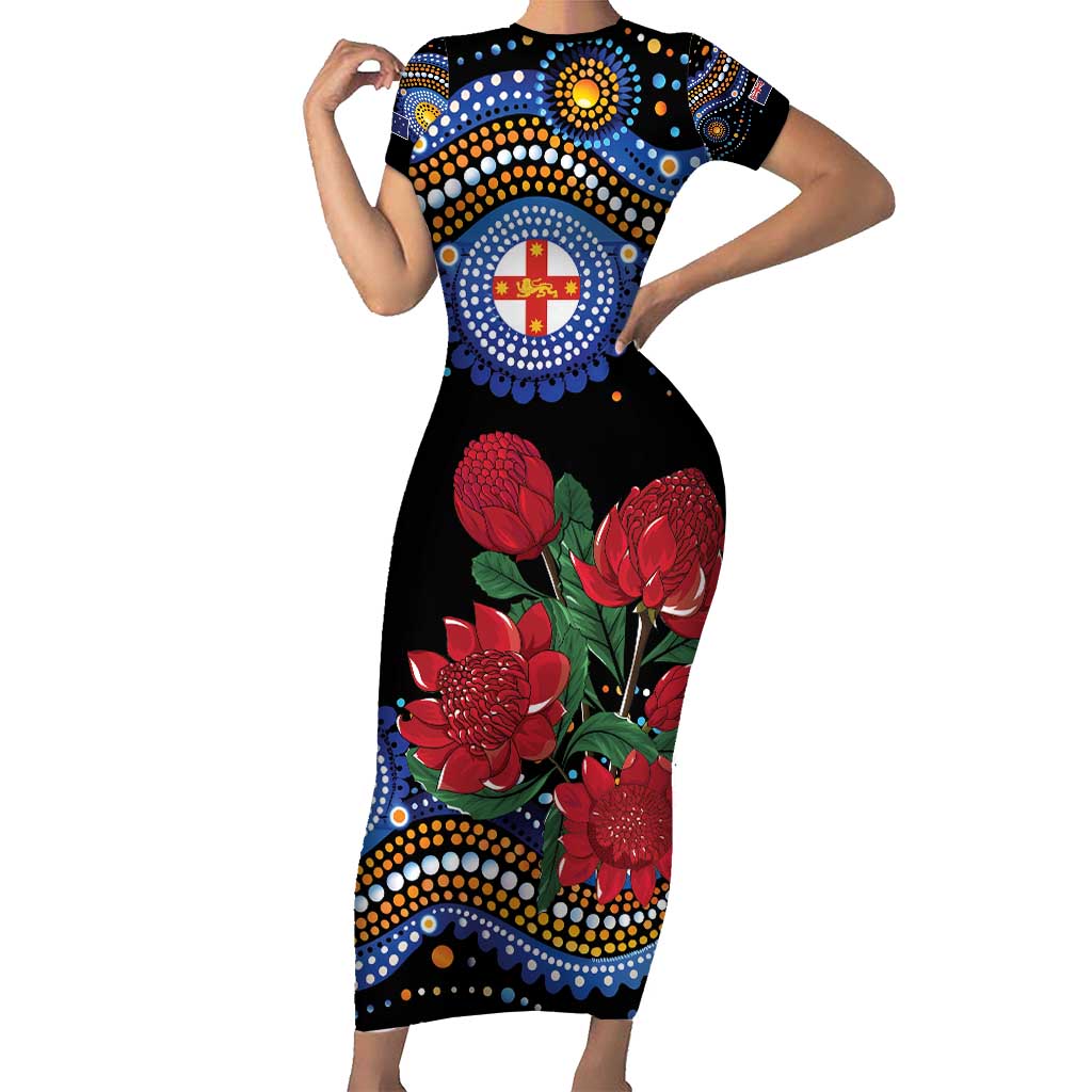 Australia New South Wales Waratahs Family Matching Short Sleeve Bodycon Dress and Hawaiian Shirt Aboriginal Dot Art