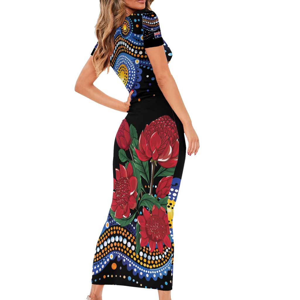 Australia New South Wales Waratahs Family Matching Short Sleeve Bodycon Dress and Hawaiian Shirt Aboriginal Dot Art