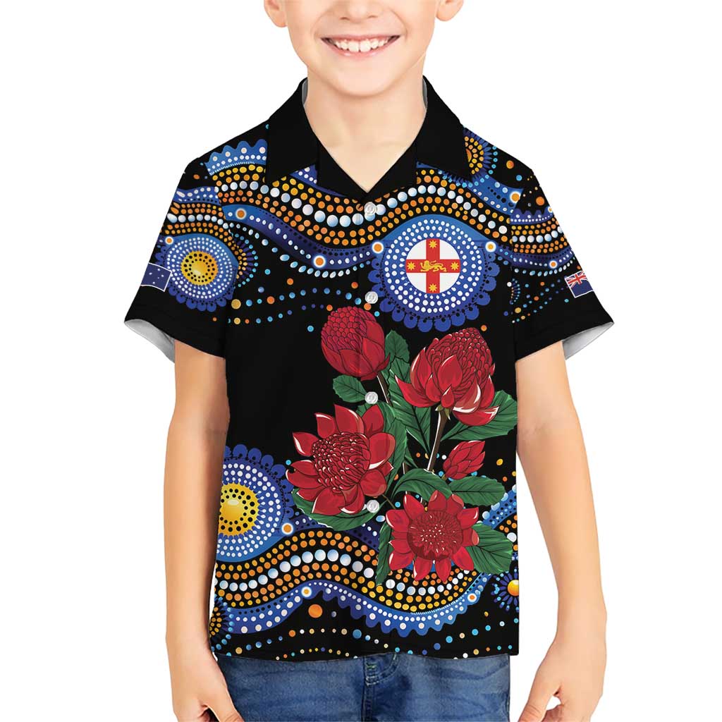 Australia New South Wales Waratahs Family Matching Short Sleeve Bodycon Dress and Hawaiian Shirt Aboriginal Dot Art