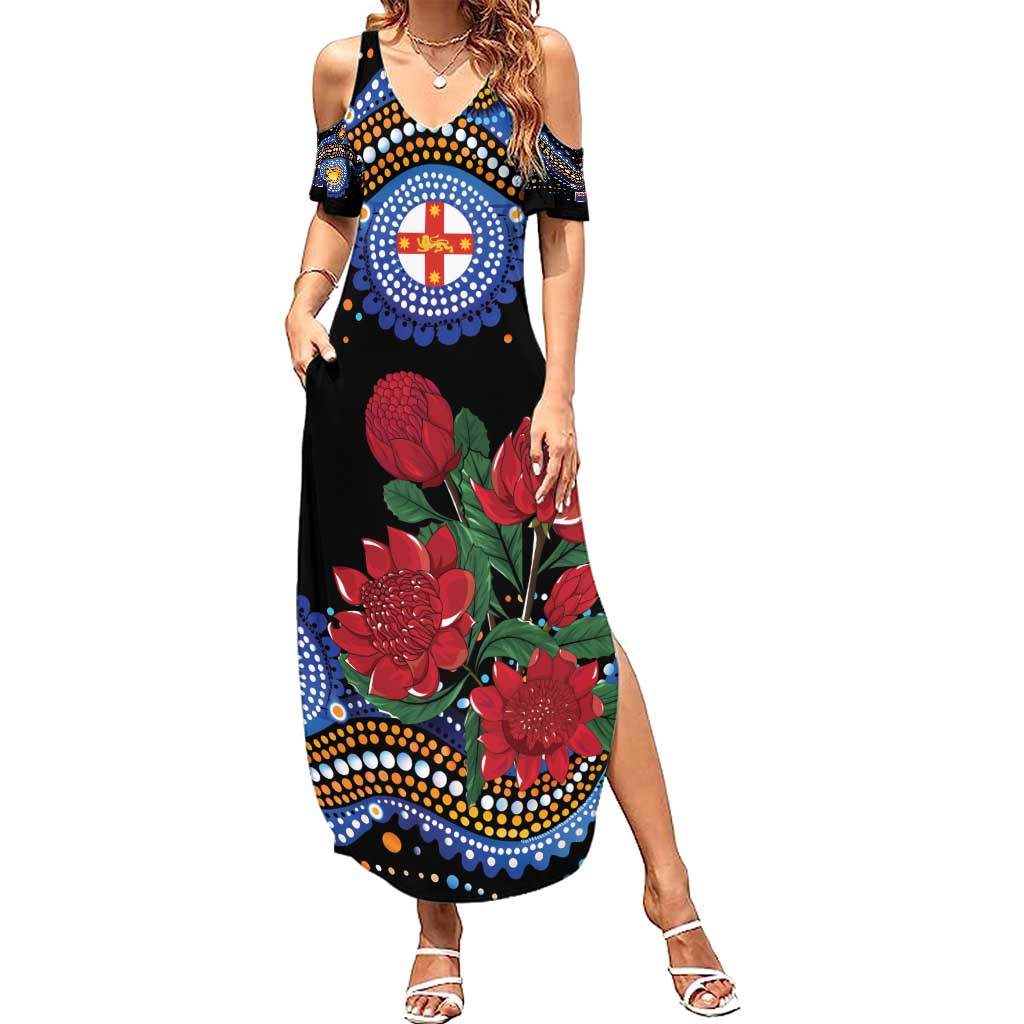 Australia New South Wales Waratahs Family Matching Summer Maxi Dress and Hawaiian Shirt Aboriginal Dot Art