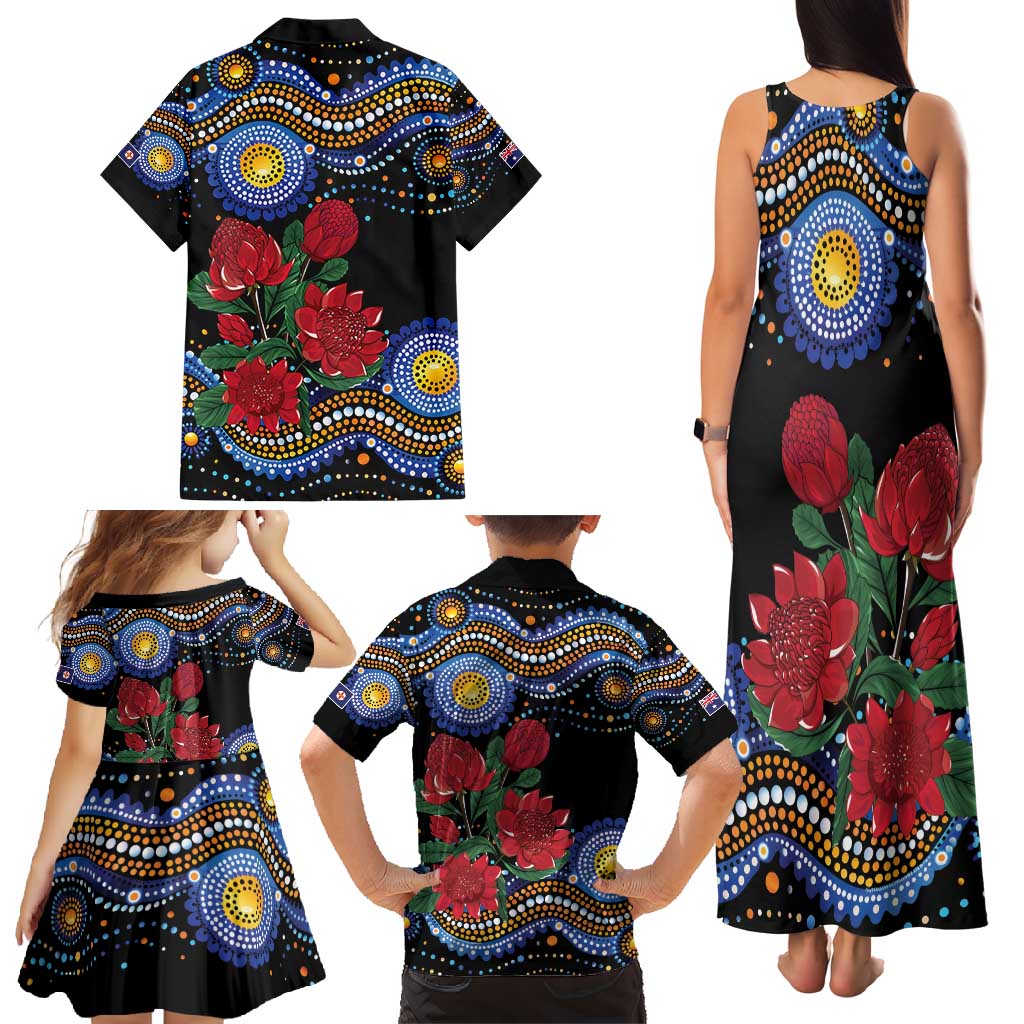 Australia New South Wales Waratahs Family Matching Tank Maxi Dress and Hawaiian Shirt Aboriginal Dot Art