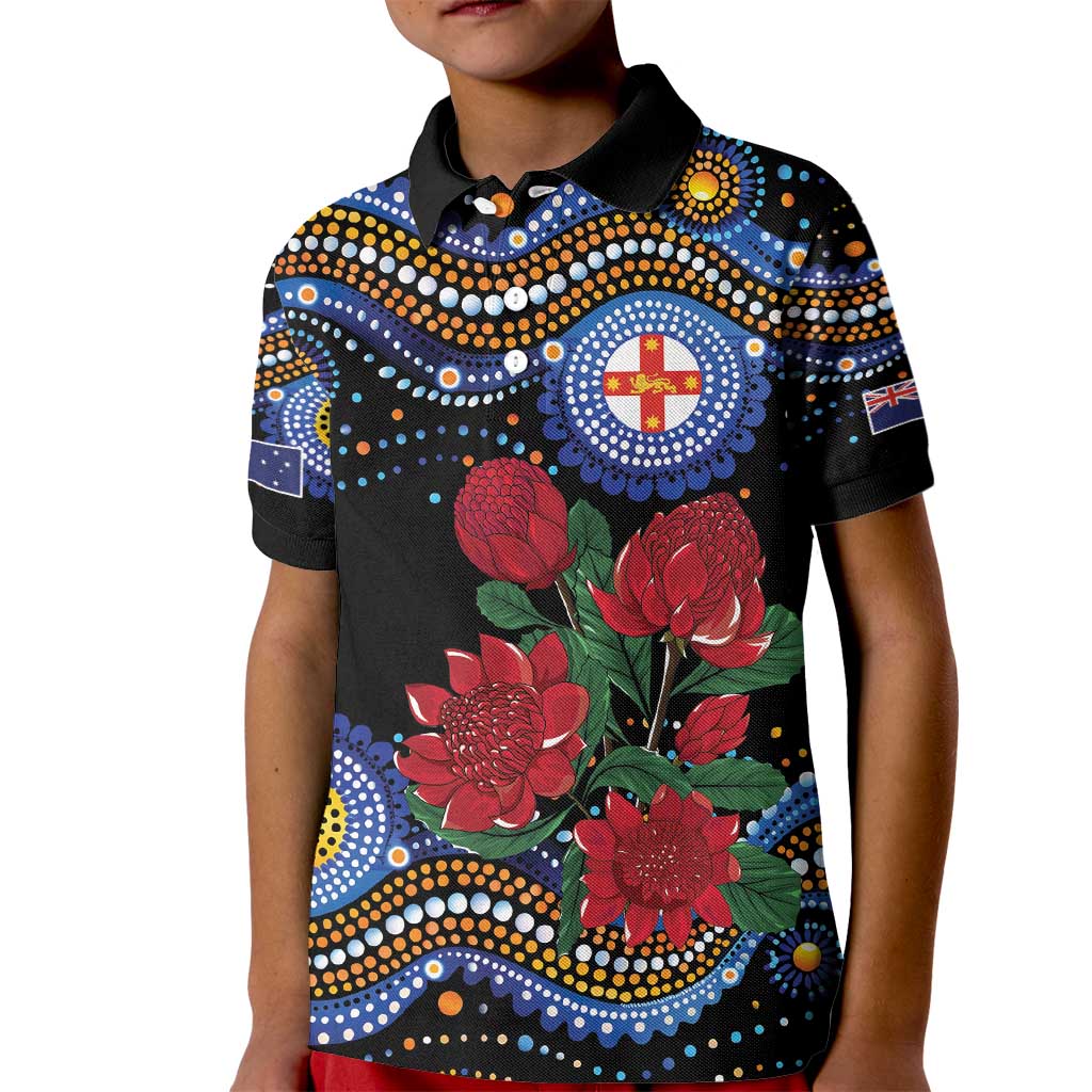 Australia New South Wales Waratahs Kid Polo Shirt Aboriginal Dot Art - Vibe Hoodie Shop