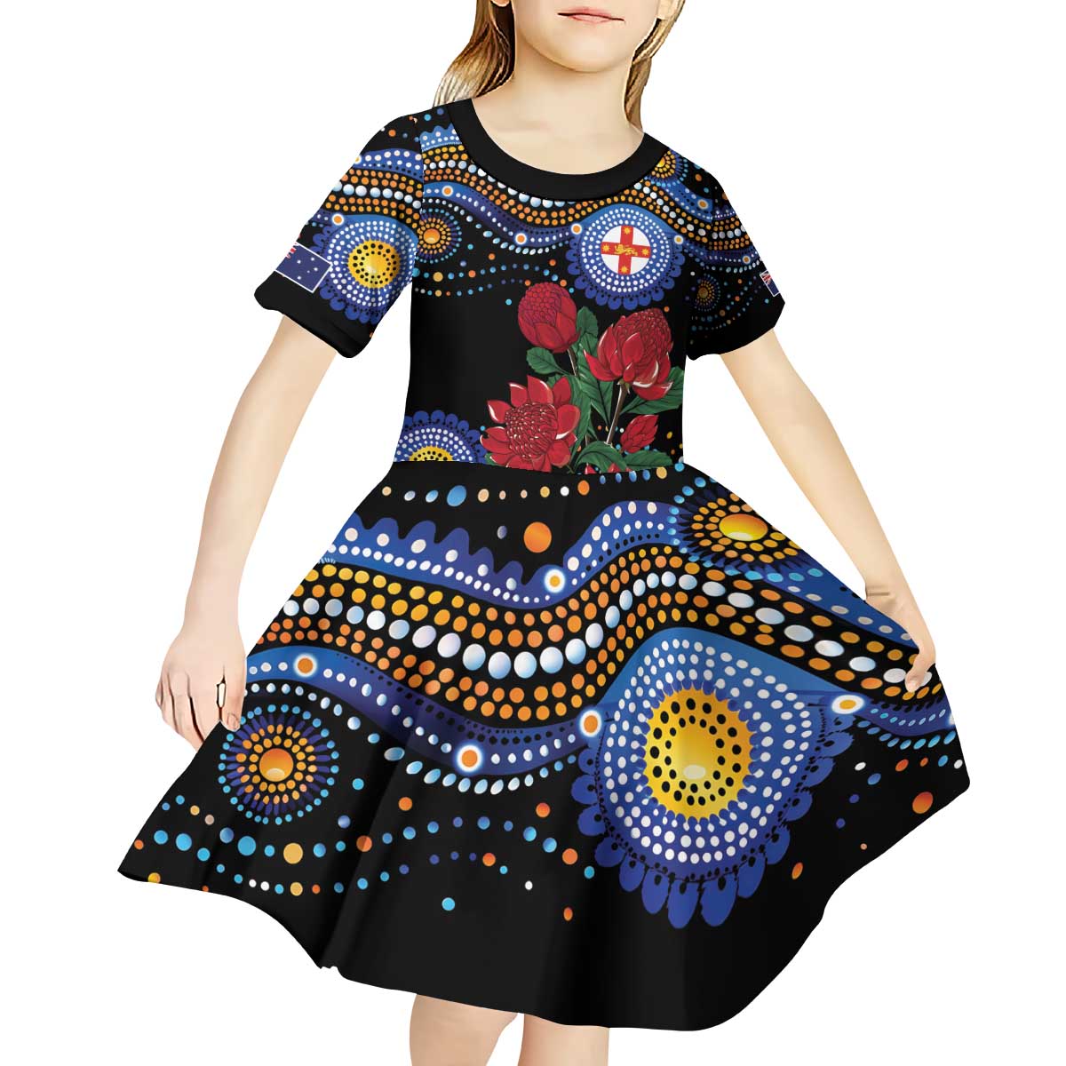 Australia New South Wales Waratahs Kid Short Sleeve Dress Aboriginal Dot Art - Vibe Hoodie Shop