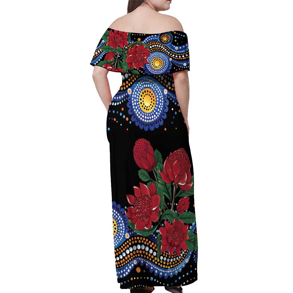 Australia New South Wales Waratahs Off Shoulder Maxi Dress Aboriginal Dot Art