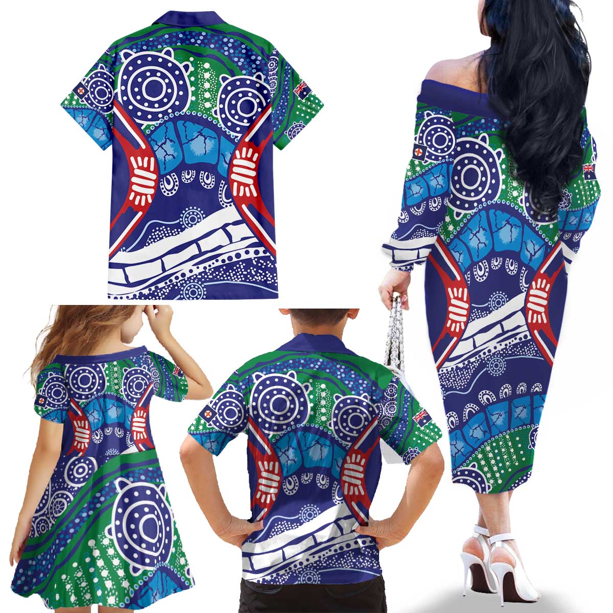 Australia New South Wales Family Matching Off The Shoulder Long Sleeve Dress and Hawaiian Shirt NSW Orta Recens Quam Pura Nites