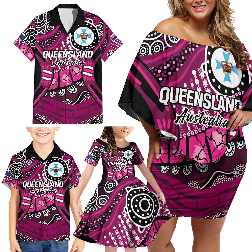 Australia Queensland Audax at Fidelis Family Matching Off Shoulder Short Dress and Hawaiian Shirt