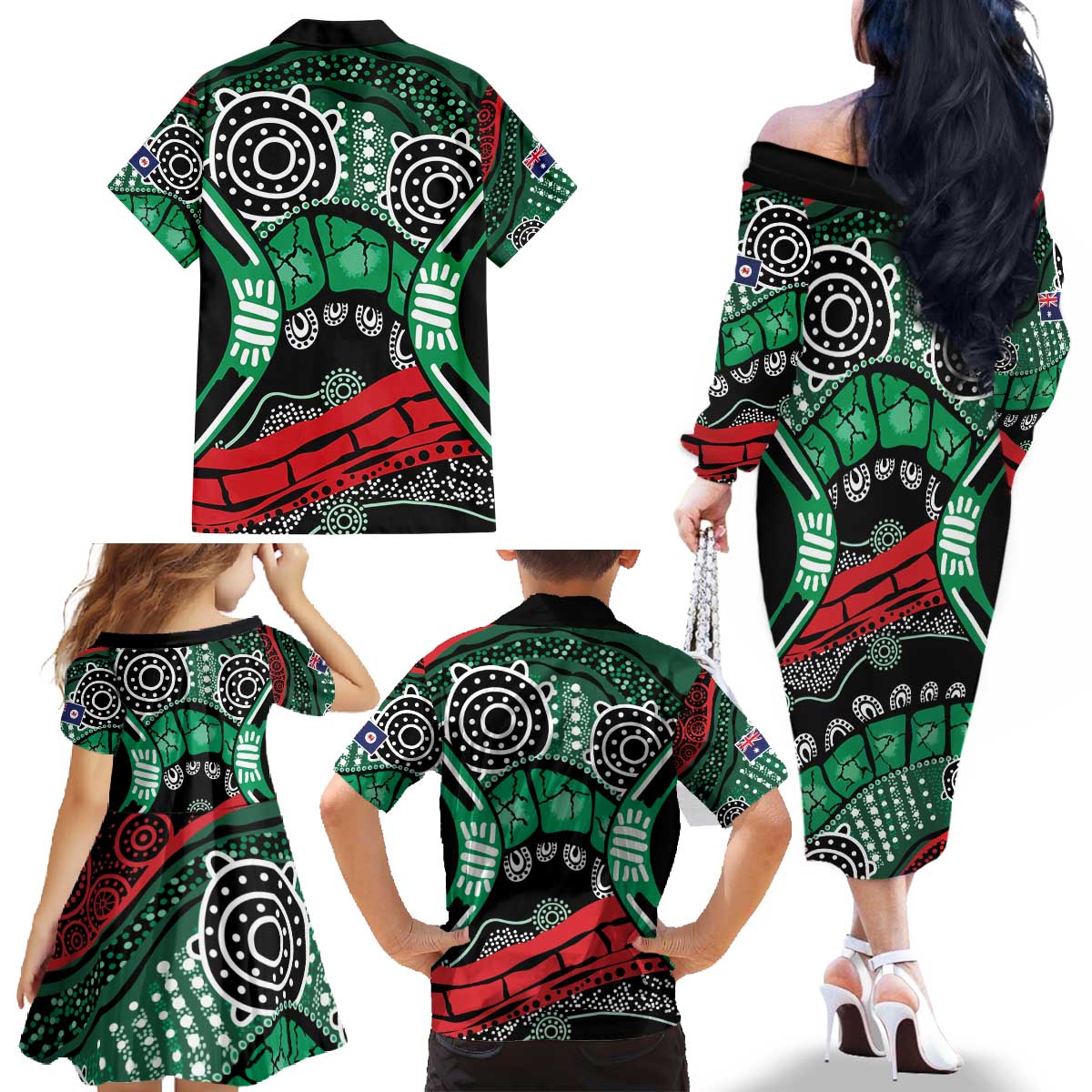 Australia Tasmania State Family Matching Off The Shoulder Long Sleeve Dress and Hawaiian Shirt Ubertas et Fidelitas