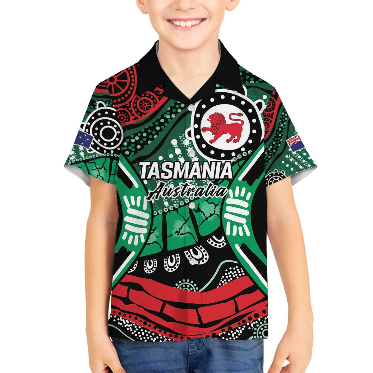 Australia Tasmania State Family Matching Off The Shoulder Long Sleeve Dress and Hawaiian Shirt Ubertas et Fidelitas