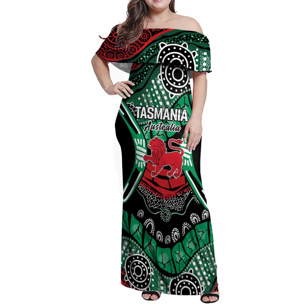 Australia Tasmania State Family Matching Off Shoulder Maxi Dress and Hawaiian Shirt Ubertas et Fidelitas