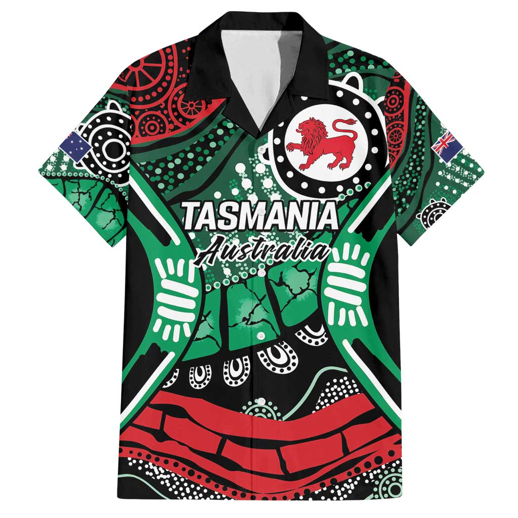 Australia Tasmania State Family Matching Off Shoulder Short Dress and Hawaiian Shirt Ubertas et Fidelitas