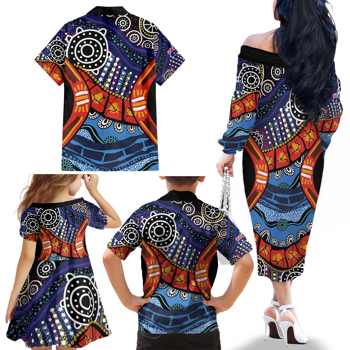 Australia Victoria State Family Matching Off The Shoulder Long Sleeve Dress and Hawaiian Shirt Peace and Prosperity