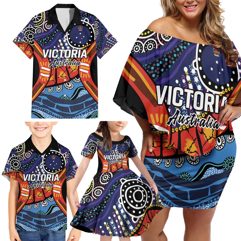 Australia Victoria State Family Matching Off Shoulder Short Dress and Hawaiian Shirt Peace and Prosperity