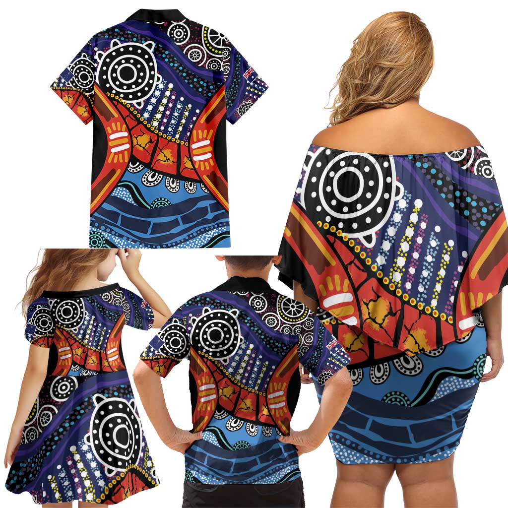 Australia Victoria State Family Matching Off Shoulder Short Dress and Hawaiian Shirt Peace and Prosperity