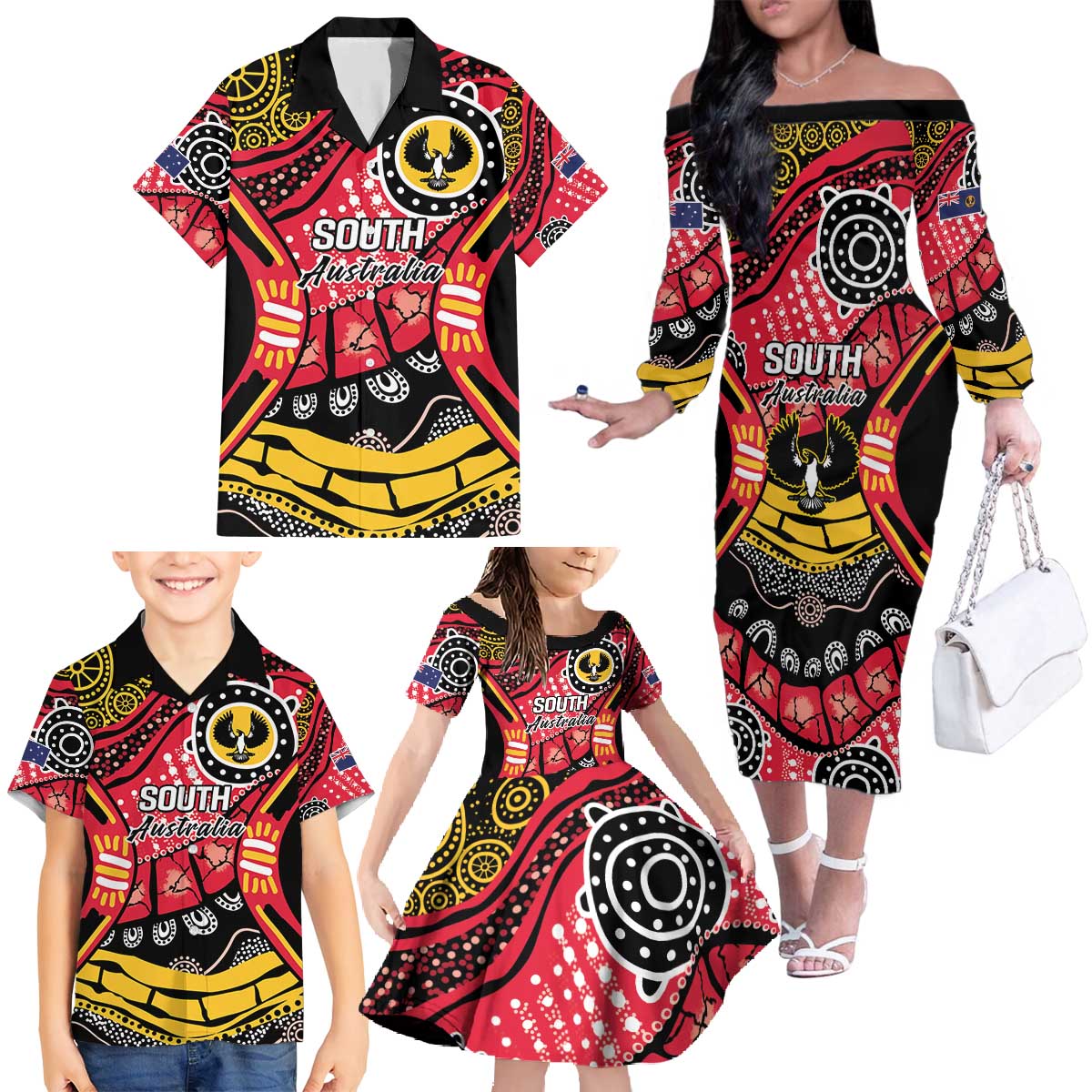 South Australia Festival State Wine State Family Matching Off The Shoulder Long Sleeve Dress and Hawaiian Shirt