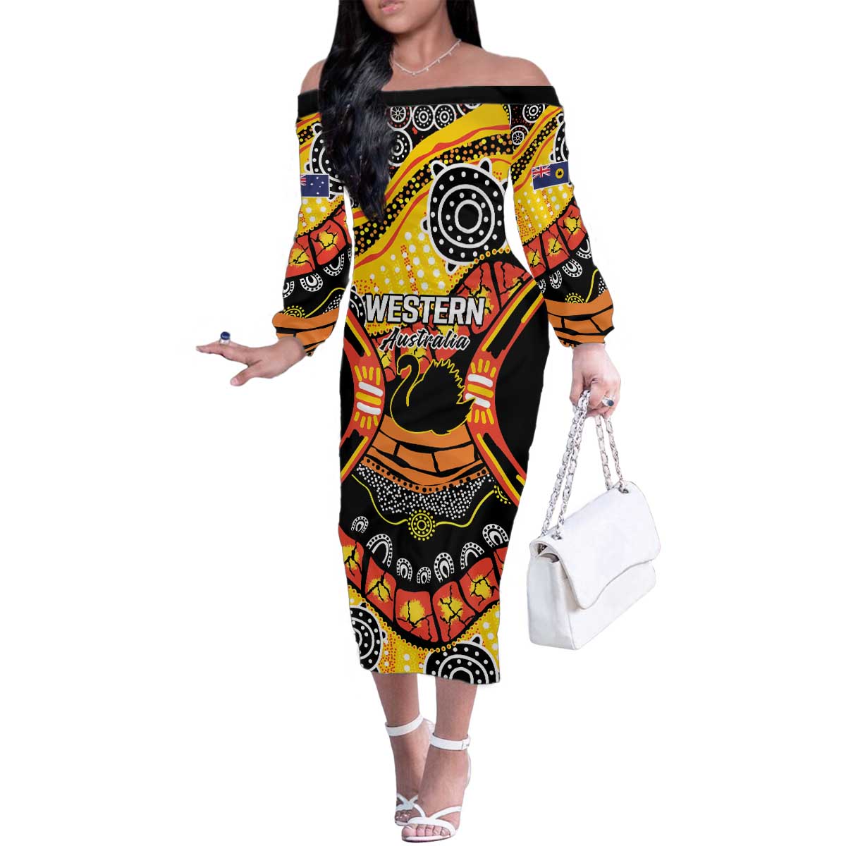 Western Australia Golden State Family Matching Off The Shoulder Long Sleeve Dress and Hawaiian Shirt