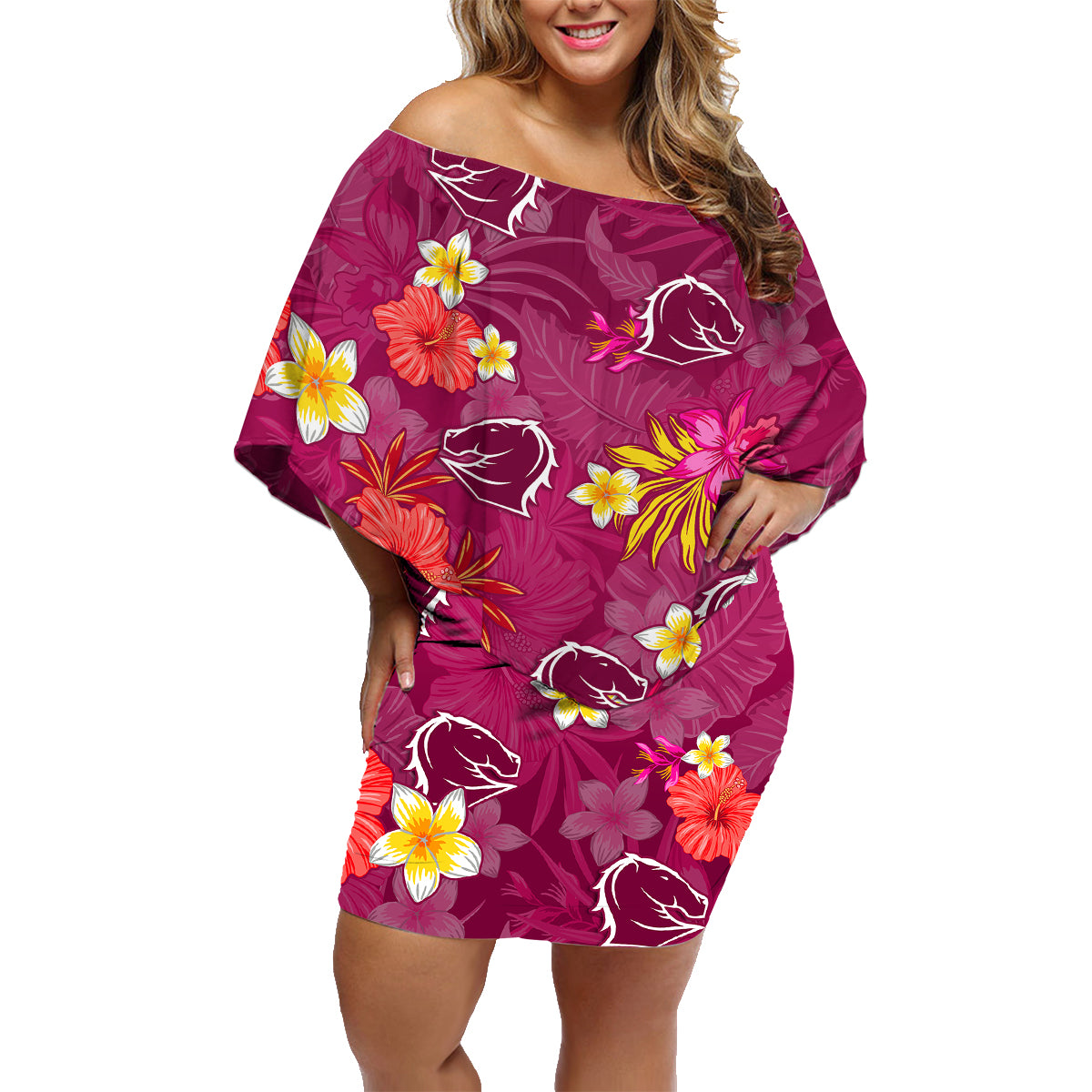 broncos-rugby-family-matching-off-shoulder-short-dress-and-hawaiian-shirt-beautiful-floral-pattern-spring-summer-vibe