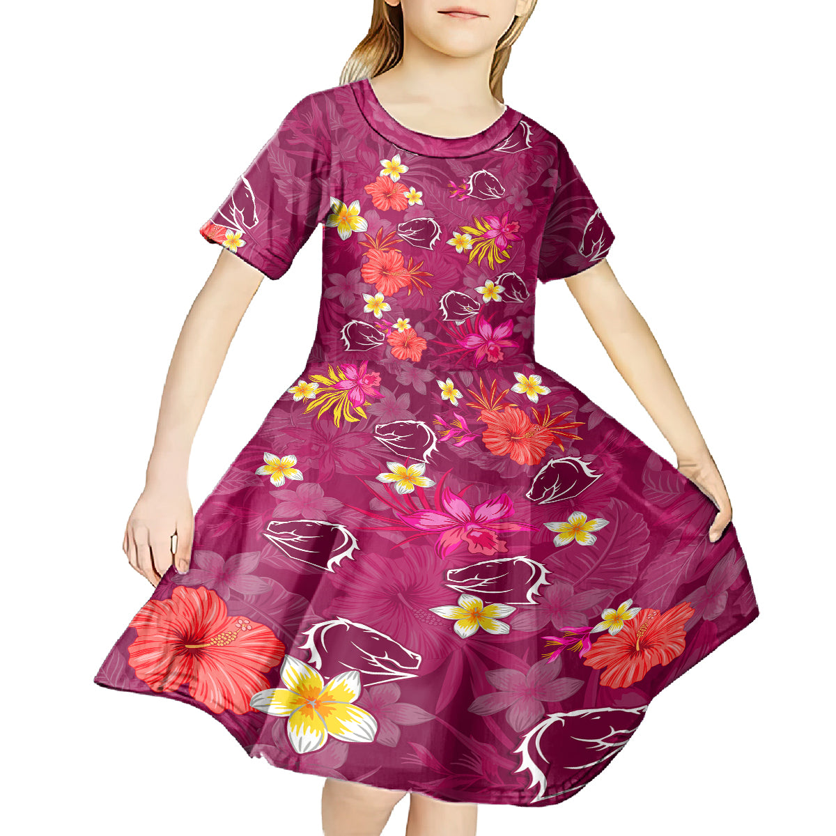 Broncos Rugby Kid Short Sleeve Dress Beautiful Floral Pattern Spring Summer Vibe - Vibe Hoodie Shop