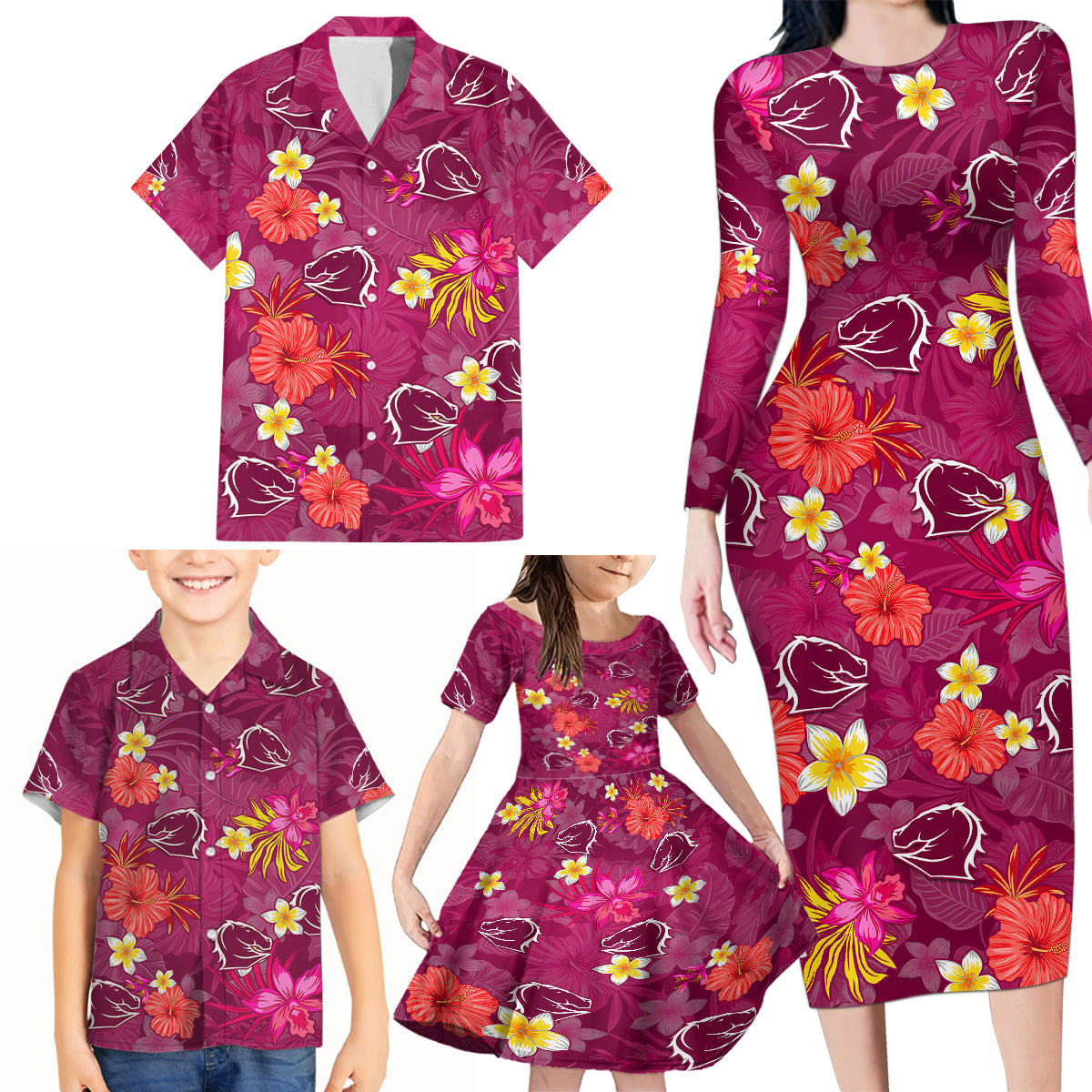 custom-broncos-rugby-family-matching-long-sleeve-bodycon-dress-and-hawaiian-shirt-beautiful-floral-pattern-spring-summer-vibe