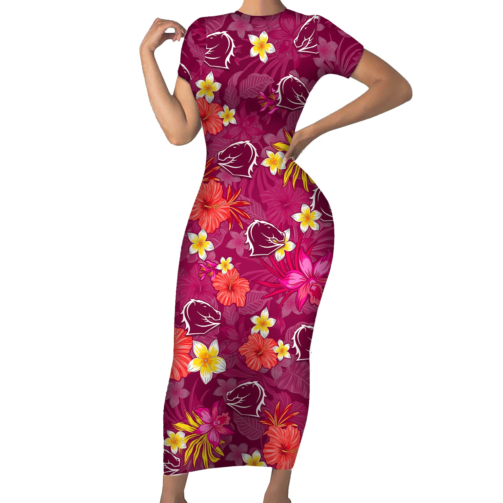 custom-broncos-rugby-short-sleeve-bodycon-dress-beautiful-floral-pattern-spring-summer-vibe