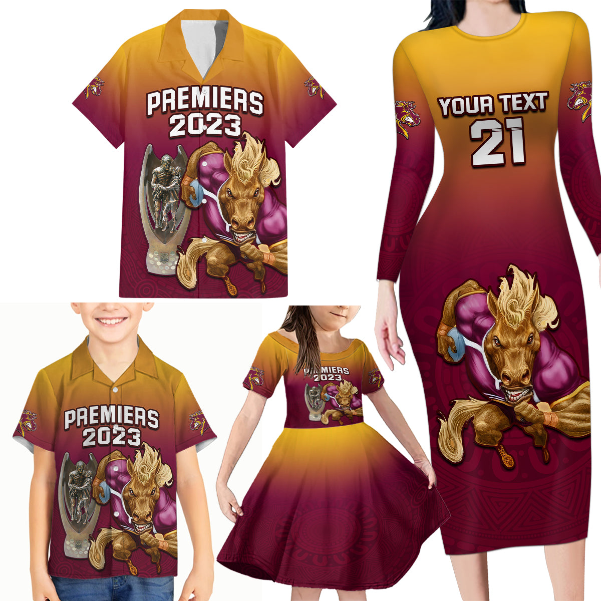 custom-nrl-broncos-premiers-2023-family-matching-long-sleeve-bodycon-dress-and-hawaiian-shirt